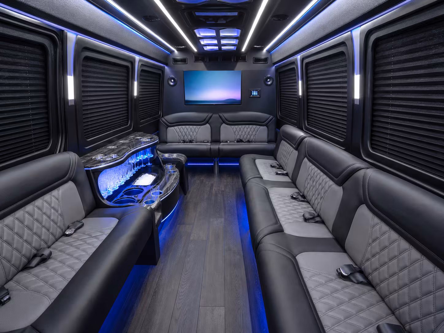 high point 15 passenger party bus interior