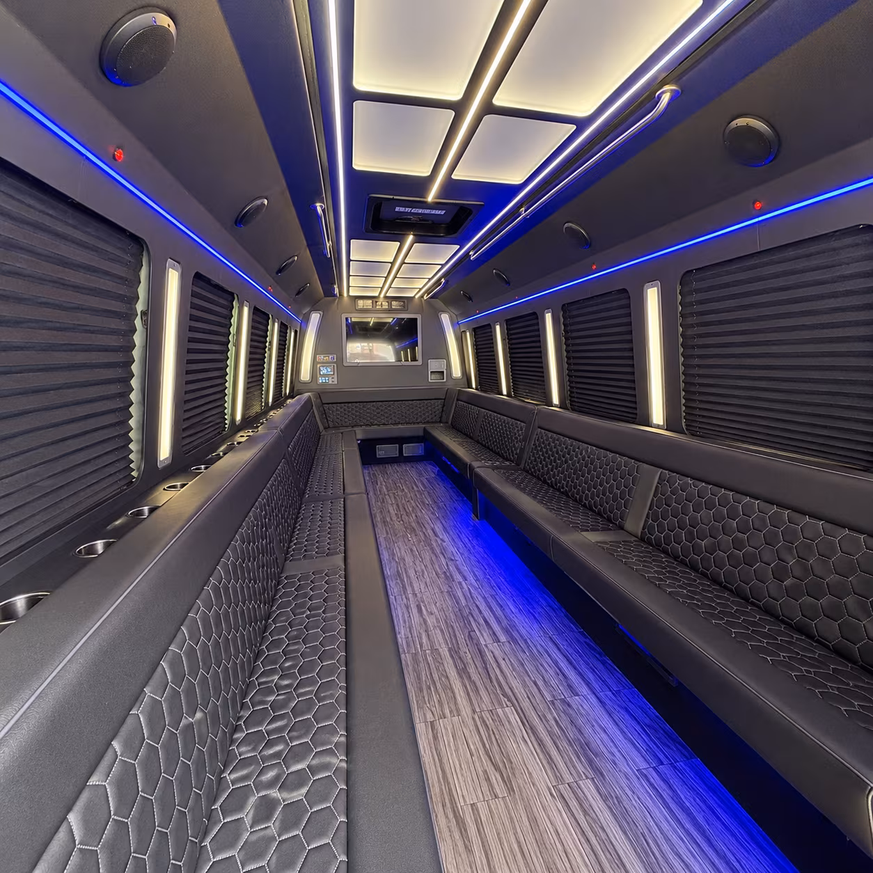 high point 30 passenger party bus interior