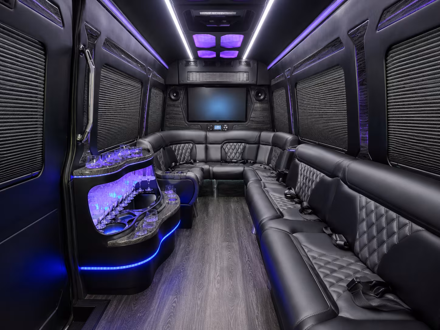 high point 40 passenger party bus interior